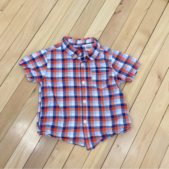 Zara Baby | Orange and Blue Plaid Button-Down - Picture 1 of 1